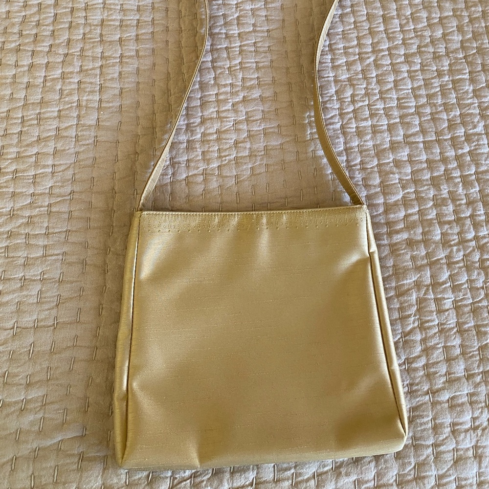 Esprit gold, raw silk cross-body purse